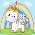 Cute Cartoon Unicorn on the meadow