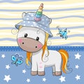 Cute Cartoon Unicorn in panama hat Royalty Free Stock Photo