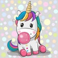 Cute Cartoon Unicorn with bubble gum Royalty Free Stock Photo