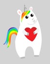 Cute cartoon unicorn with rainbow bangs and heart simple vector illustration