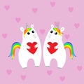 Cute cartoon unicorn with rainbow bangs and heart, simple vector illustration