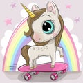 Cute Cartoon Unicorn with skateboard Royalty Free Stock Photo