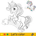 Cute cartoon unicorn standing on a rainbow coloring vector Royalty Free Stock Photo