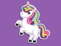 Cute Cartoon Unicorn Sticker. Vector art illustration with happy animal cartoon characters