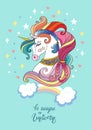 Cute cartoon unicorn vector illustration dreaming green