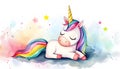 Cute cartoon unicorn watercolor Royalty Free Stock Photo