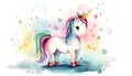 Cute cartoon unicorn watercolor Royalty Free Stock Photo