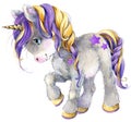 Cute cartoon unicorn watercolor illustration Royalty Free Stock Photo