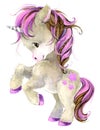 Cute cartoon unicorn watercolor illustration Royalty Free Stock Photo