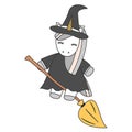 Cute cute cartoon unicorn witch flying on broom in a starry night halloween vector illustration Royalty Free Stock Photo