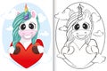 Cute Cartoon Unicorns with love. Coloring book for kids