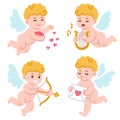 Cute cartoon Valentines Day cupid set Royalty Free Stock Photo