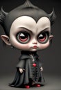 Cute cartoon vampire portrait, little girl with big eyes, fantasy character, halloween illustration Royalty Free Stock Photo