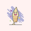 Cute cartoon of vanilla flavor ice cream cone on white background Royalty Free Stock Photo