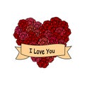 Cute cartoon vector heart rose with i love you banner Royalty Free Stock Photo