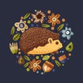 Cute cartoon vector hedgehog.