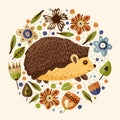 Cute cartoon vector hedgehog.