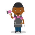Cute cartoon vector illustration of a black or african american hairdresser