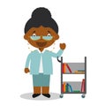 Cute cartoon vector illustration of a black or african american librarian Royalty Free Stock Photo