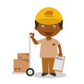 Cute cartoon vector illustration of a black or african american male courier