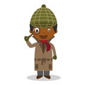 Cute cartoon vector illustration of a black or african american male detective