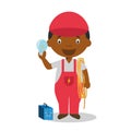 Cute cartoon vector illustration of a black or african american male electrician