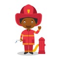 Cute cartoon vector illustration of a black or african american male firefighter
