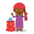 Cute cartoon vector illustration of a black or african american male fortune teller