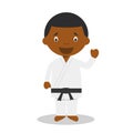 Cute cartoon vector illustration of a black or african american male karateka