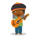 Cute cartoon vector illustration of a black or african american male musician or guitarist