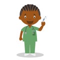 Cute cartoon vector illustration of a black or african american male nurse