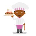 Cute cartoon vector illustration of a black or african american male pastry chef