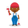 Cute cartoon vector illustration of a black or african american male plumber