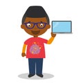 Cute cartoon vector illustration of a black or african american male programmer