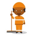 Cute cartoon vector illustration of a black or african american male sweeper