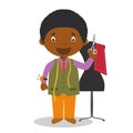 Cute cartoon vector illustration of a black or african american male tailor