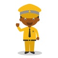 Cute cartoon vector illustration of a black or african american male taxi driver Royalty Free Stock Photo