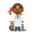 Cute cartoon vector illustration of a black or african american male veterinarian