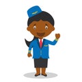 Cute cartoon vector illustration of a black or african american stewardess