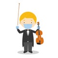 Vector illustration of a classic musician with surgical mask and latex gloves as protection against a health