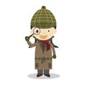 Cute cartoon vector illustration of a detective. Women Professions Series Royalty Free Stock Photo