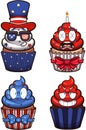 4th Of July Cupcake Characters. Vector clip art illustration with simple gradients. Royalty Free Stock Photo