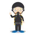 Cute cartoon vector illustration of a diver