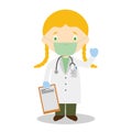 Vector illustration of a female doctor with surgical mask and latex gloves as protection against a health emergency