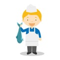 Cute cartoon vector illustration of a fishmonger