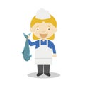 Cute cartoon vector illustration of a fishmonger. Women Professions Series
