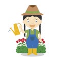 Cute cartoon vector illustration of a gardener. Women Professions Series