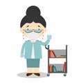 Vector illustration of a librarian with surgical mask and latex gloves as protection against a health emergency Royalty Free Stock Photo