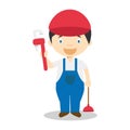 Cute cartoon vector illustration of a plumber