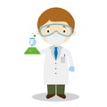 Vector illustration of a scientist with surgical mask and latex gloves as protection against a health emergency